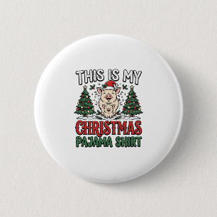 Kerst Pyjama Shirt Schattig Varken Vakantie Vector Ronde Button 5,7 Cm