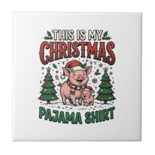 Kerst Pyjama Shirt Schattig Varken Vakantie Vector Tegeltje