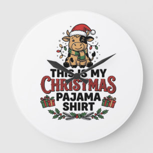 Kerst Pyjama Shirt Schattige Koe Feestelijke Ontwe Grote Klok