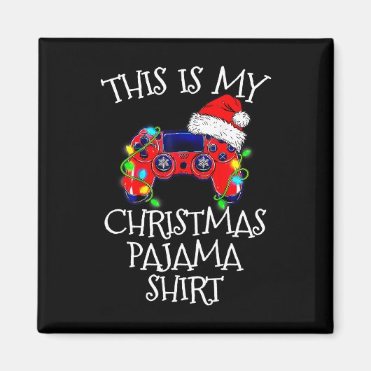 Kerst Pyjama Shirt Video Game Controller Santa Magneet (Voorkant)
