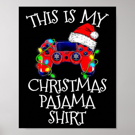 Kerst Pyjama Shirt Video Game Controller Santa Poster (Voorkant)