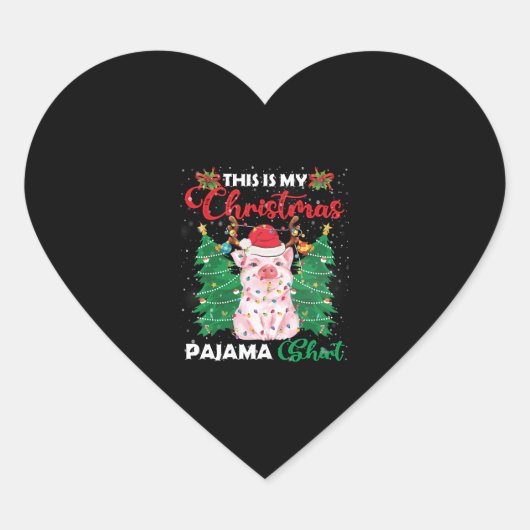 Kerst pyjama varken roze Shirt Hart Sticker (Voorkant)