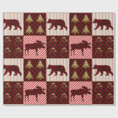 Kerst Quilt Buffalo Plaid Rendier Beer Cadeaupapier (Vlak)