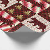 Kerst Quilt Buffalo Plaid Rendier Beer Cadeaupapier (Hoek)