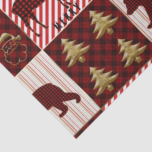 Kerst Quilt Buffalo Plaid Rendier Beer Tissuepapier (Detail)