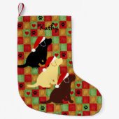 Kerst Quilt Labrador Puppies Kleine Kerstsok (Voorkant)