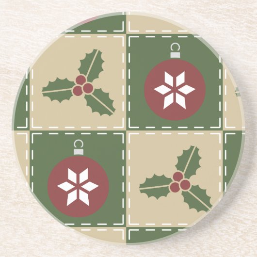 Kerst Quilt Zandsteen Onderzetter (Voorkant)