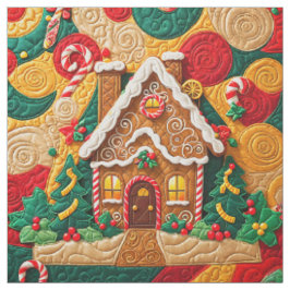 Kerst Quilted Look Gingerbread House Stof