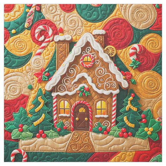 Kerst Quilted Look Gingerbread House Stof (Swatch)