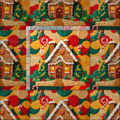 Kerst Quilted Look Gingerbread House Stof (Delen)
