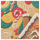 Kerst Quilted Look Gingerbread House Stof (Close Up)