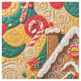 Kerst Quilted Look Gingerbread House Stof