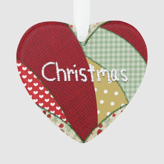 Kerst Quilters Patchwork Patronen Heart Ornament (voorkant)