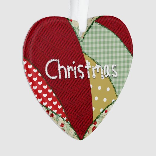 Kerst Quilters Patchwork Patronen Heart Ornament (voorkant)
