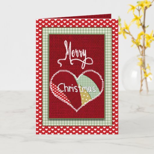 Kerst quilting patchwork hart in kerstprint kaart (Gele Bloem)