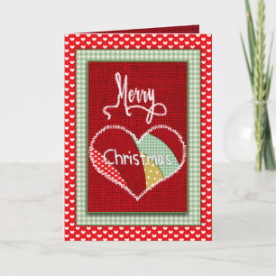 Kerst quiltreparatie hart in kerstprint kaart