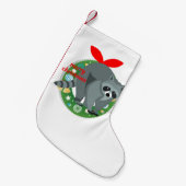 kerst - raccoon pover kleine kerstsok (Voorkant (Hangend))