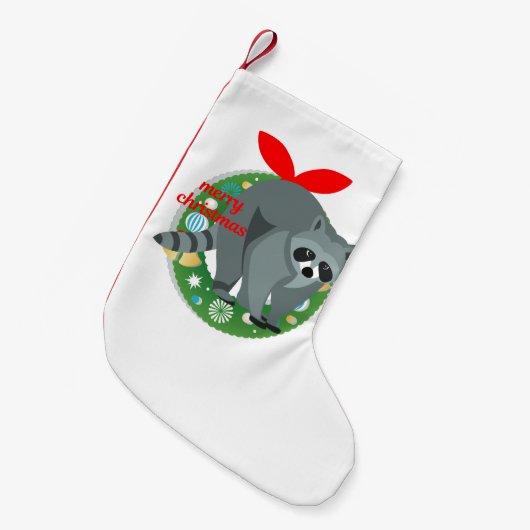 kerst - raccoon pover kleine kerstsok (Voorkant (Hangend))