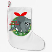 kerst - raccoon pover kleine kerstsok (Voorkant)