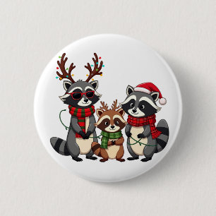 Kerst Raccoons met Sinterklaas Hoed Familie Matchi Ronde Button 5,7 Cm