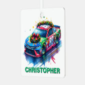 Kerst Race Car Racing Fan aangepaste naam Metalen Ornament (Voorkant links)