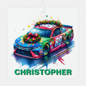 Kerst Race Car Racing Fan aangepaste naam Metalen Ornament (Voorkant)