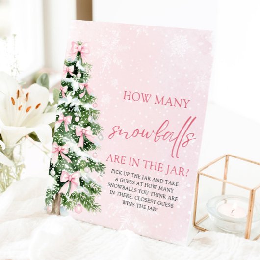 Kerst raden hoeveel sneeuwballen Baby shower Reclamebord Met Voetstuk