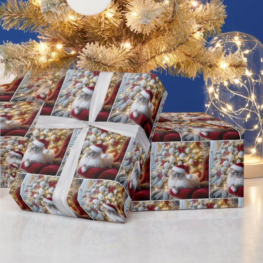 Kerst Ragdoll Cat op een rode  stoel Cadeaupapier (Feestdagen)