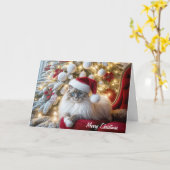 Kerst Ragdoll Cat op een  stoel Kaart (Gele Bloem)