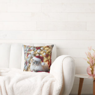 Kerst Ragdoll Cat op rode  stoel Kussen