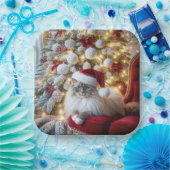 Kerst Ragdoll Cat op rode  stoel Papieren Bordje (Feest)