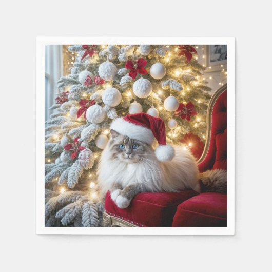 Kerst Ragdoll Cat op rode  stoel Servet (Voorkant)