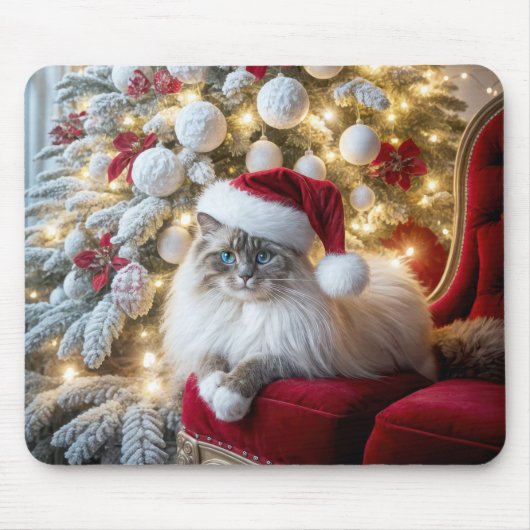 Kerst Ragdoll Cat op  Stoel Muismat (Voorkant)
