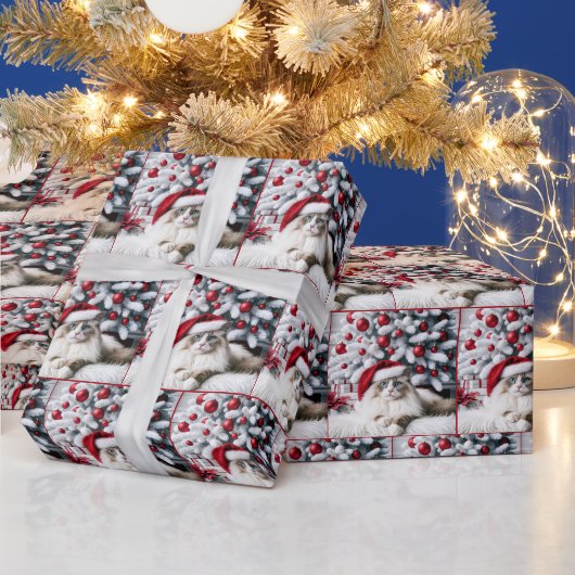 Kerst Ragdoll Kat In Een Kerstman Hoed Cadeaupapier (Feestdagen)