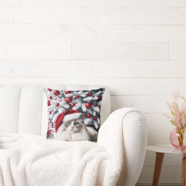 Kerst Ragdoll Kat In Een Kerstman Hoed Kussen (Bank)