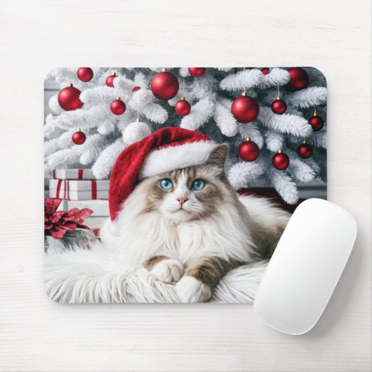 Kerst Ragdoll Kat In Een Kerstman Hoed Muismat (Met muis)
