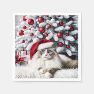 Kerst Ragdoll Kat In Een Kerstman Hoed Servet