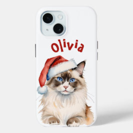 Kerst Ragdoll kat Waterverf iPhone 15 Case