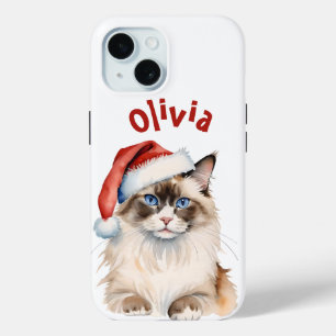 Kerst Ragdoll kat Waterverf iPhone 15 Case
