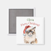 Kerst Ragdoll kat Waterverf Magneet (Voorkant / Achterkant)