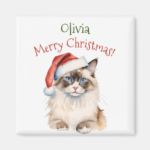 Kerst Ragdoll kat Waterverf Magneet