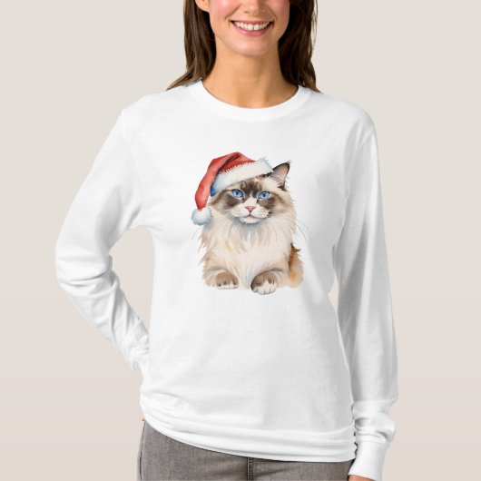 Kerst Ragdoll kat Waterverf T-shirt (Voorkant)