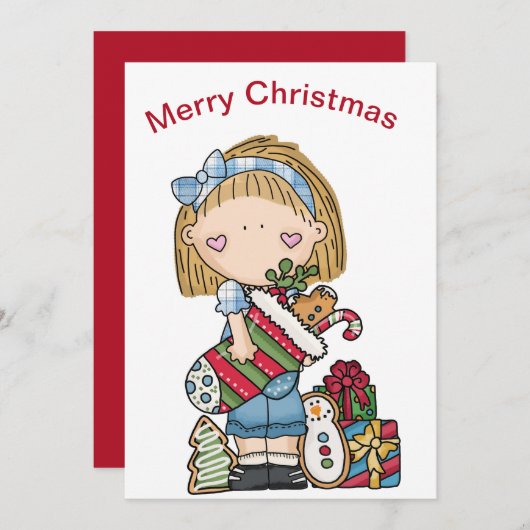 Kerst Ragpop met een kous  Vakantie  Feestdagenkaart (Voorkant / Achterkant)