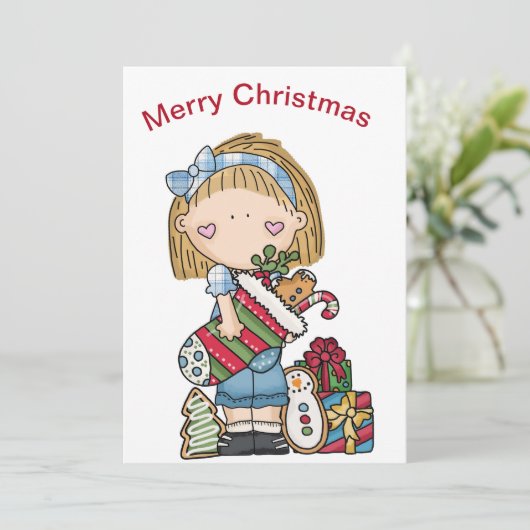 Kerst Ragpop met een kous  Vakantie  Feestdagenkaart (Staand voorkant)