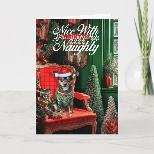 Kerst Rat Terriër Hond Ondeugend of Mooi Feestdagen Kaart (Voorkant)