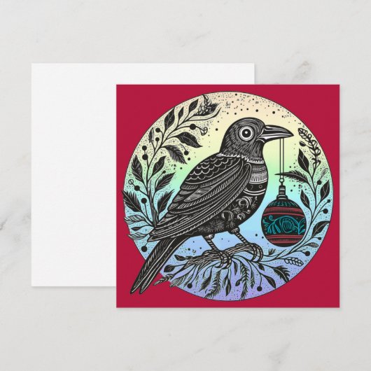 Kerst Raven met Ornament Feestdagenkaart (Voorkant / Achterkant)