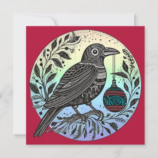 Kerst Raven met Ornament Feestdagenkaart (Voorkant)