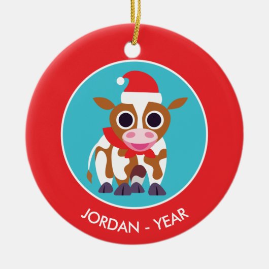 Kerst Reba de Koe Keramisch Ornament (Voorkant)