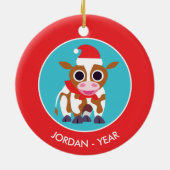 Kerst Reba de Koe Keramisch Ornament (Achterkant)