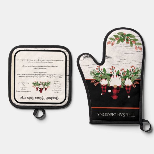 Kerst Recept Keepsake Cookies Gnome Ovenwant & Pannenlap Set (Voorkant)